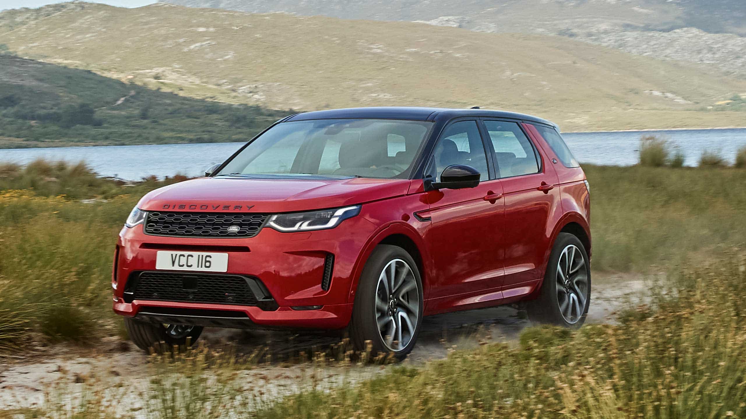 Discovery Sport in Red by a lake